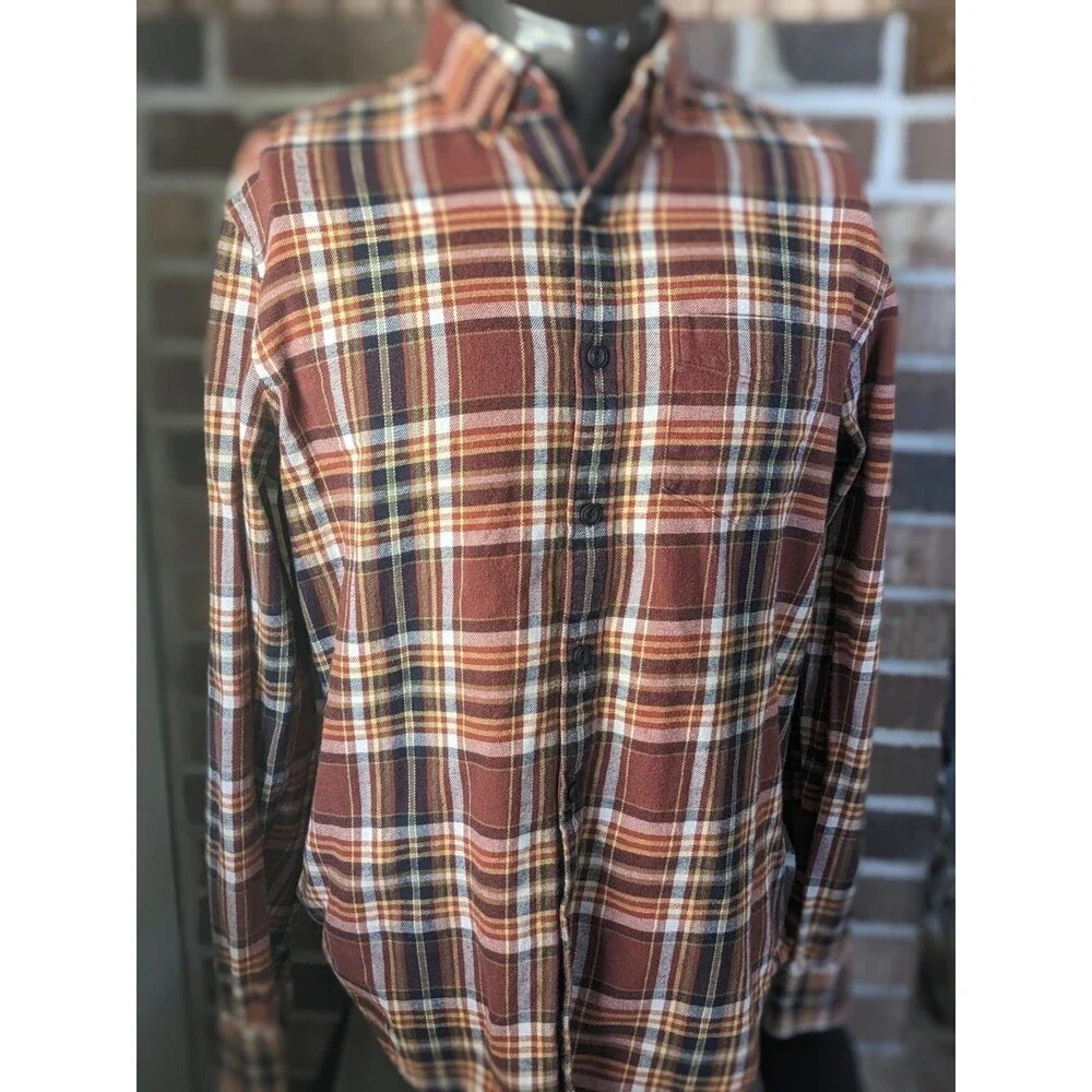 Mens American Eagle Flannel Shirt Brown Plaid Long Sleeve Size M Seriously Soft - Picture 1 of 7